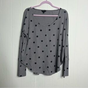 Lucky Brand Star Print Waffle Knit Scoop Neck Long Sleeve Top